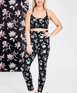 Golden Times Florals Terez X Black Iris Midnight Lillies TLC Leggings