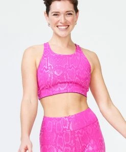 New Arrivals Terez Pink Snakeskin Foil Uplift Sports Bra
