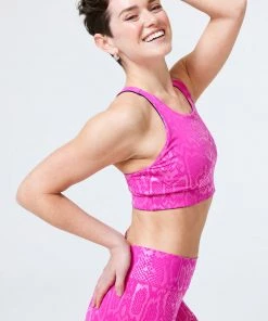 New Arrivals Terez Pink Snakeskin Foil Uplift Sports Bra