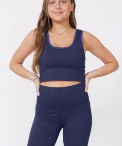 Terez X Goop Navy And Heathered Navy Colorblock Trim TLC Crop Top TLC Shop