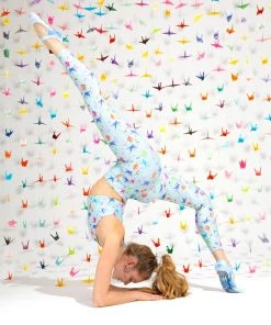 Terez Sky Blue 1000 Paper Cranes Duoknit Leggings